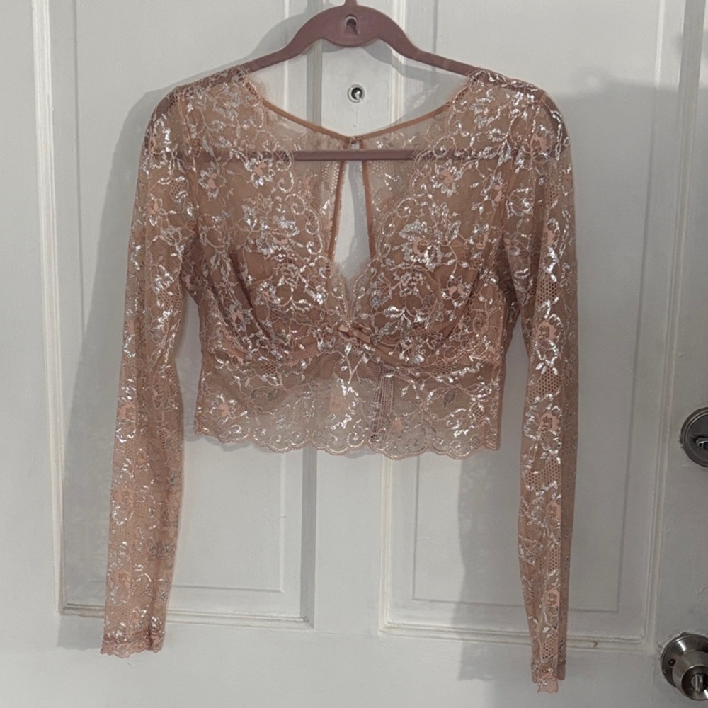 Victoria's Secret Sheer Lace Blouse in Brown